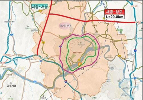 국토부가 총사업비 6조원대의 고속도로 사업에 속도를 낸다. 세종∼청주 고속도로 노선도.<국토부 제공>